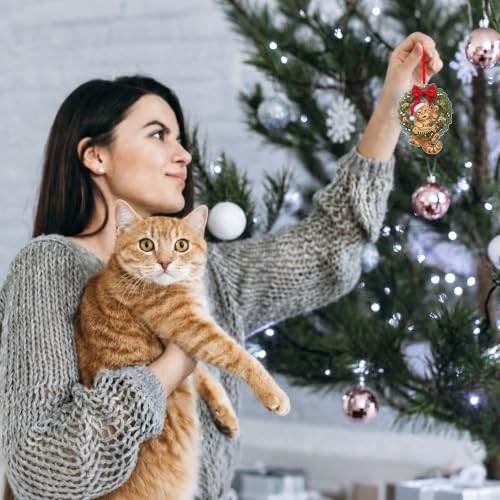 WaaHome Cat-5 Orange Tabby Christmas Ornament with Santa Hat – Lightweight Acrylic Gift for Cat Lovers