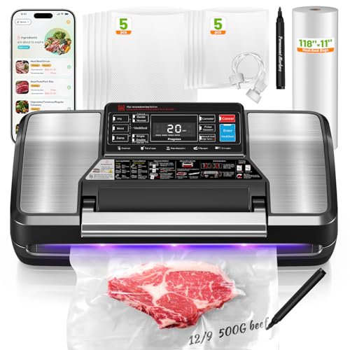 Food Vacuum Sealer Machine with App & Double Heat Seal - Commercial & Family Use