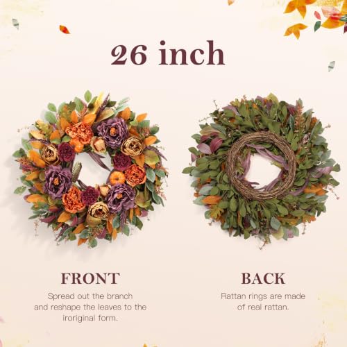 HEY BEKY Purple Fall Wreath for Front Door - Autumn Harvest Decor, 26 Inch