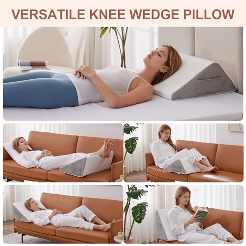 Bedluxe Memory Foam Knee Pillow 23.6x18.9x7.9 Inch White/Grey - Leg Support & Elevation