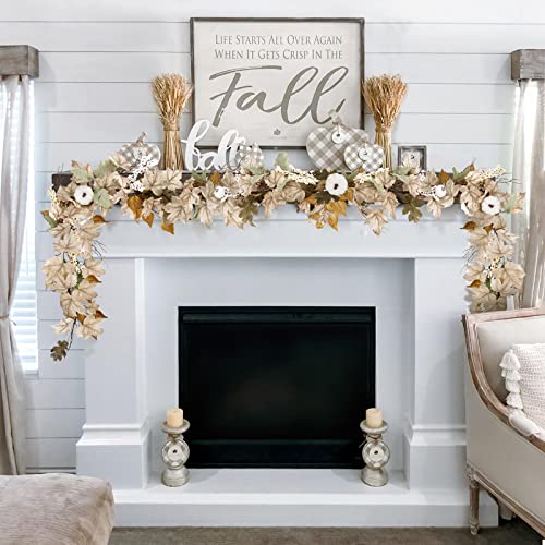 Oriental Cherry 2 Pack 6ft Fall Maple Leaf Garland with Pumpkins & Berries