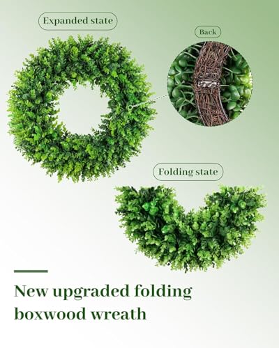 Large Green Boxwood Wreath 24 Inch Front Door Spring Garden Decor - Hello Sign Included