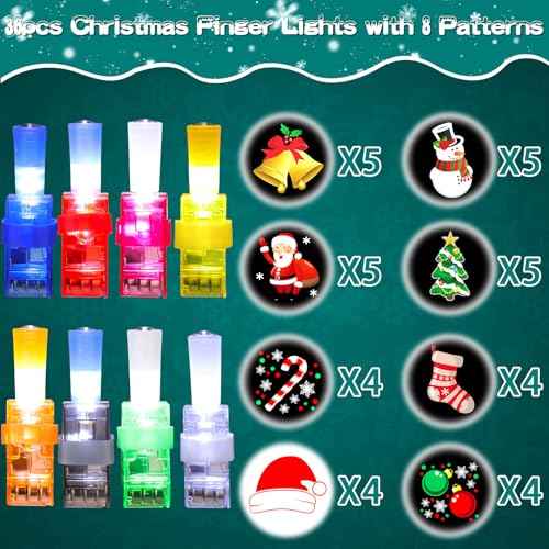 BABORUI Christmas Finger Lights, 16Pcs Christmas Party Favors for Kids, LED Xmas Lights Goodie Bag/Basket Stuffers, Non Candy Xmas Gifts Classroom Prizes Party Supplies
