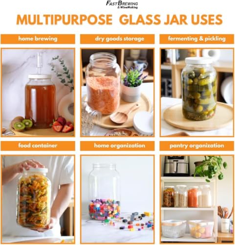 4 Pack 1-Gallon Wide Mouth Glass Jars with Metal Lids - Heavy-Duty Food Storage