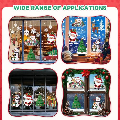 Christmas Window Clings, 15"X9" Reusable Static Cling Gel Window Stickers Holiday D?cor,Christmas Window Stickers Includes Santa Claus Snowman Xmas Tree,Removable Window Sticker, 6 pcs