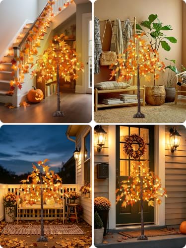 Maple Tree Lights 2 Pack 4FT Artificial Fall Trees with 100 LED Warm White Lights - Outdoor/Indoor Decor