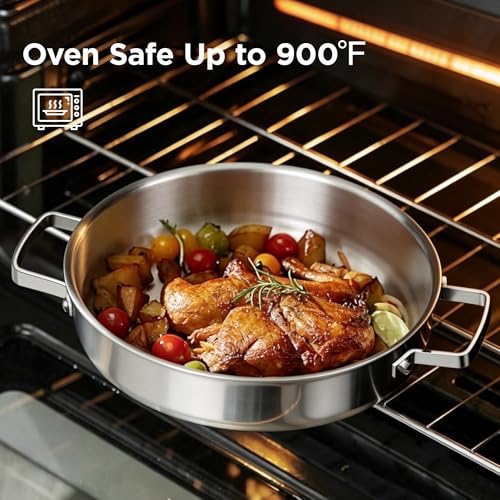 Cooker King 5Qt Stainless Steel Sauté Pan with Lid - Silver Braiser & Chicken Fryer
