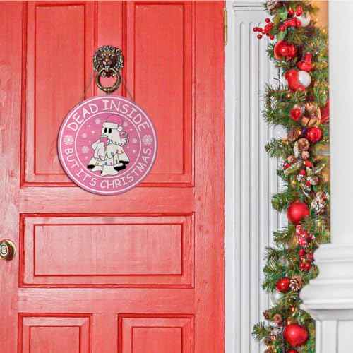 Winter Pink Xmas Merry Christmas Snowflake Sign Decorations Indoor Front Door, Pink Winter Christmas Snowflake Sign Decor for Home Porch Room Bedroom Dead Inside