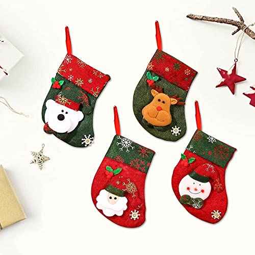 umbresen 4 Pack Christmas Stockings for Christmas Fireplace Hanging Stocking Tree Ornaments Gift Bag Candy Container Small Socks for Family Xmas Party Decorations (B)