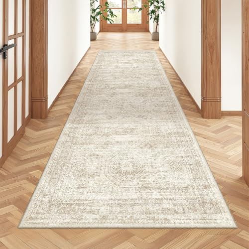 Beige 2'6 x 8' Non Slip Washable Runner Rug - Kitchen Entryway Mat