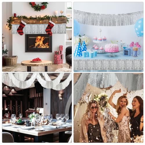 4 Pack Silver Fringe Garland - 40ft Foil Tinsel Curtain for Parties & Weddings