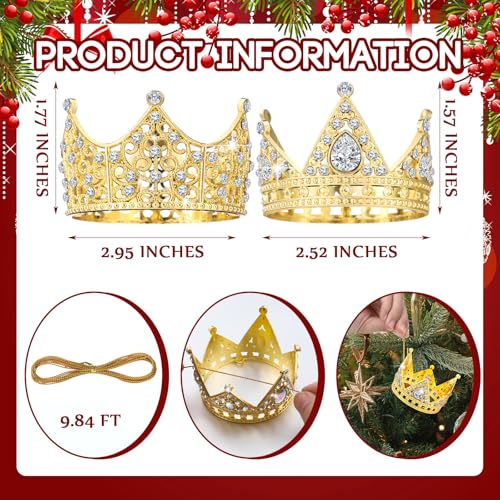 8pcs Gold Crown Christmas Ornaments Set - Metal Crystal Holiday Decorations