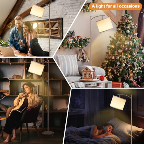60-Inch Floor Lamp with Adjustable Shade & 3 Color Temperatures - Brown & Beige Variation