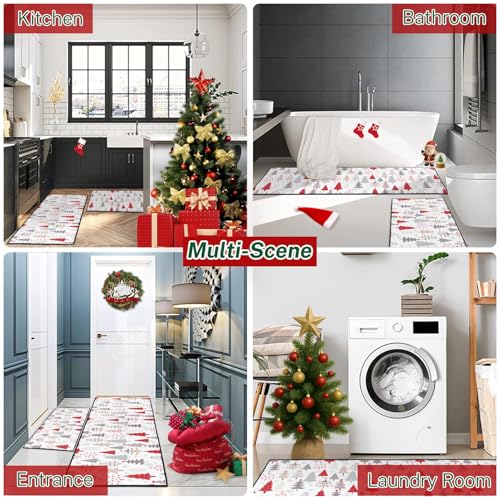ArtSocket Christmas Tree Kitchen Rugs Set of 2 Non-Slip Washable Holiday Decor