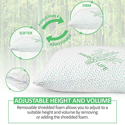 King Size Cooling Shredded Memory Foam Pillow Set of 2 - Removable Cover for Back, Side & Stomach Sleepers