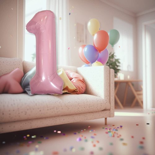 DIWULI Number Balloons 40 Inch Pastel Pink - Large Number 1 Balloon, Big Pink Balloons, Helium 1st Birthday Party Decorations Supplies Foil Balloons Numbers Girl Women, Big Balloon Years Anniversary