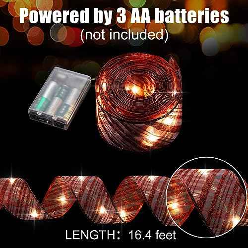 Christmas Ribbon Lights Christmas Lights 16.4 ft Glow Christmas Tree Ribbon Battery Operated Indoor String Lights for Outdoor Xmas Holiday Party Wedding Garland Lighted Decoration (Red Stripe)