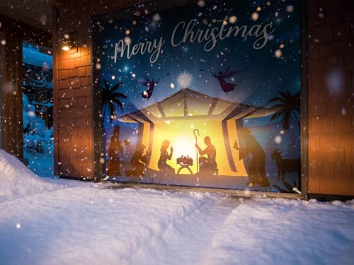 Nativity Garage Door Cover 7x9 Ft - Christmas Banner for Single Car Door, Magnetic