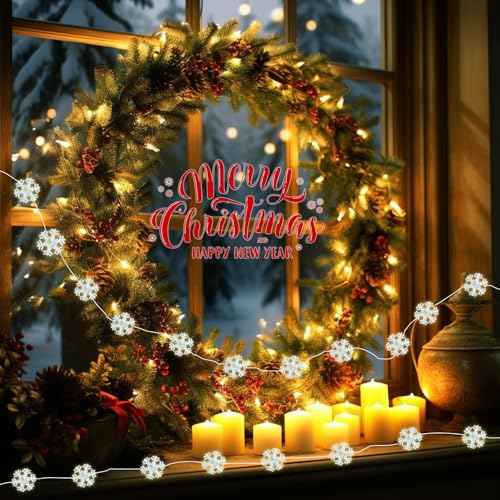 kolpop 2 Pack 50 LED Fairy Lights Battery Operated with Timer, Transparent Snowflakes String Lights Battery Powered with Remote Control Waterproof for Indoor Outdoor Christmas Decorations