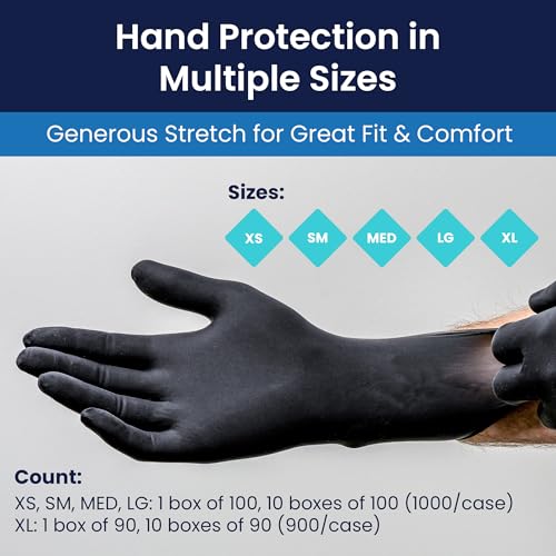 Small Case of 1000 Black Latex Disposable Gloves - Powder-Free, Textured, Medical & Tattoo Use