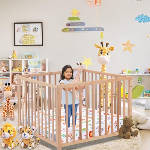 Cloele Square Playard/Playpen Fitted Sheets Perfect for 36 X 36 Portable Playard Mattresses - Jungle Square Pack and Play Crib Sheets - Ultra Soft Polyester Animal Fitted Playpen Sheet for Baby