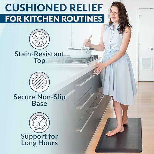 ComfiLife 20x32 Inch Anti Fatigue Floor Mat – Thick Cushioned Kitchen & Standing Desk Rug, Non-Slip, Stain-Resistant, Black