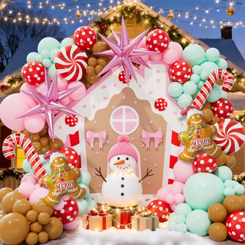Christmas Balloon Garland Kit with Gingerbread, Candy Cane & Star Foil Balloons - Holiday Party Decor