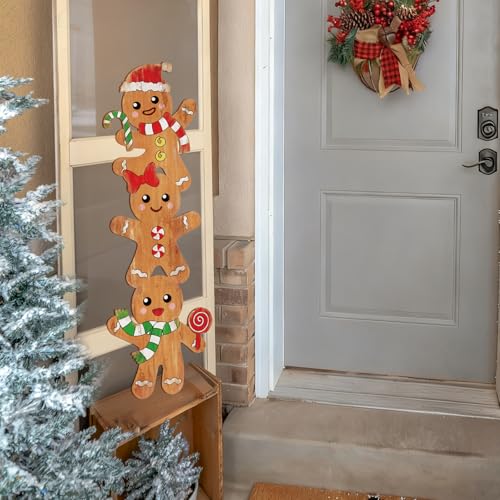 Whaline 41.7in Christmas Gingerbread Man Wooden Porch Sign Holiday Welcome Decor