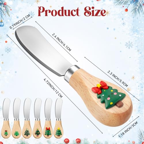 Christmas Cheese Spreader Set 24 Pcs Stainless Steel with Wooden Handles - Green, Red, Yellow