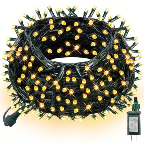 Dazzle Bright 300 LED Christmas String Lights Warm White, 115 ft Connectable IP44