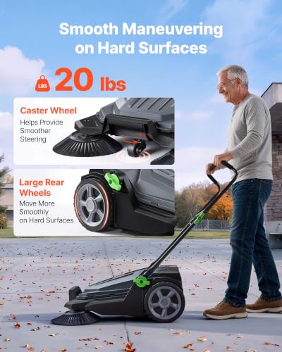 VEVOR Walk-Behind Hand Push Floor Sweeper with 25.6-Inch Sweeping Width, Gray & Black