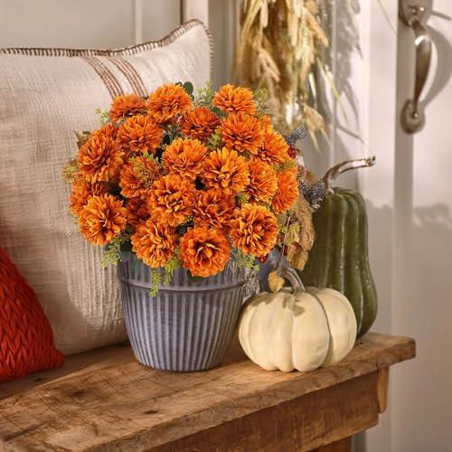 2 Pack Artificial Fall Mums Flowers for Outdoor Decor - Realistic Autumn Bouquets