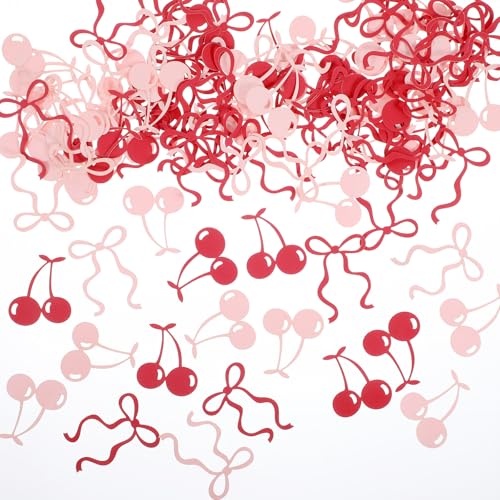 Cherry & Bow Confetti 100pcs - Shimmeroo Pink Red Decorative Table Scatter (Variation: Cherry)