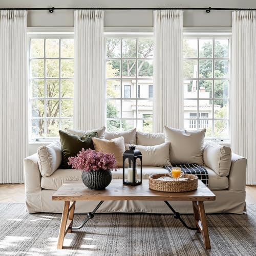 Natural Linen Pinch Pleated Curtains 112 Inch Long, 2 Panels - Pack of 2