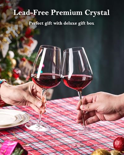 Set of 6 Hand Blown Bordeaux Wine Glasses - 18 Ounce Lead-Free Crystal, Elegant Gift Packaging