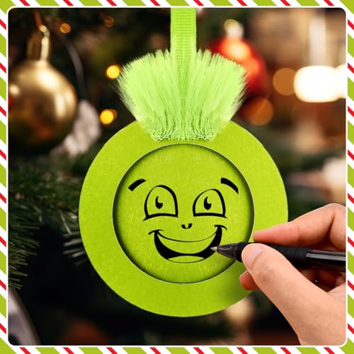Blulu 24 Pcs Christmas Lime Green Photo Frame Ornaments – Grinch Green