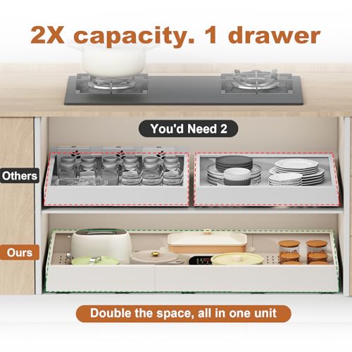 Fokyfok Expandable Pull Out Cabinet Organizer - White, 23-31W x 17-24D, Adhesive Shelves