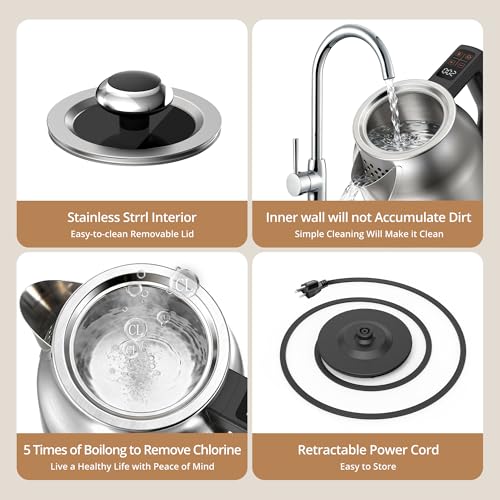 Electric Kettle with Temperature Control - 1.7L, 13 Preset Temps, LED Display, Keep Warm - Ink Variation