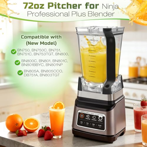 72oz Ninja Blender Replacement Pitcher Compatible with BN750 BN751 BN801