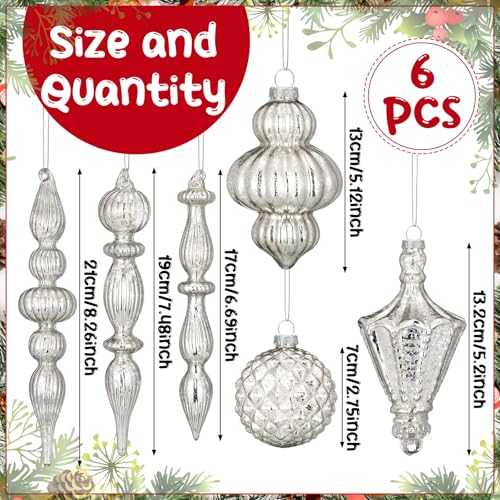 Colingmill Vintage Silver Mercury Glass Christmas Ornament Set - 7.87 Inch