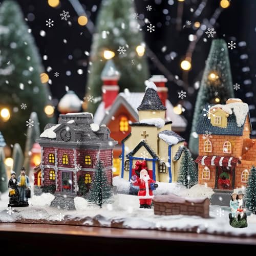12-Piece Christmas Village House Set with LED Lights for Holiday Decor