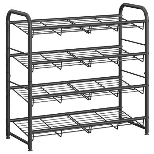 SONGMICS 4-Tier Stackable Metal Shoe Rack Black 27" Holds 12-16 Pairs