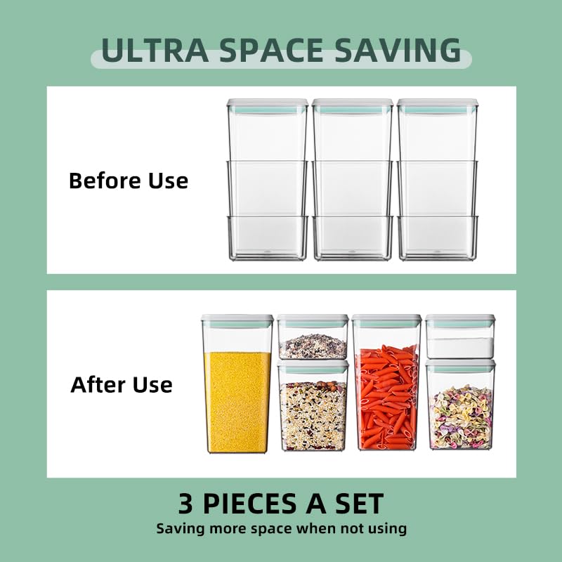 1200 ML Stackable Airtight Food Storage Containers Set - 3 Pieces with One-Button Pop Lid