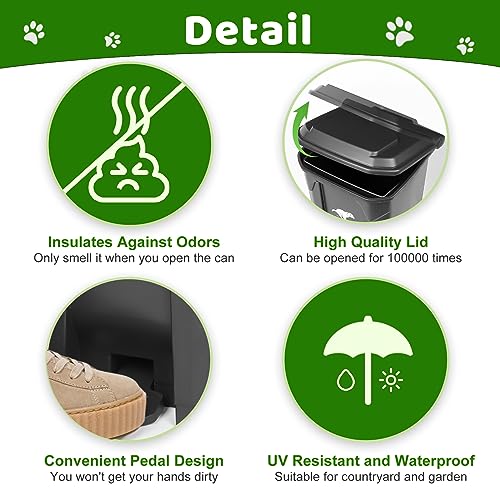 Uppcasir Black Outdoor Dog Poop Trash Can 20L with Lid & Bags - Waterproof