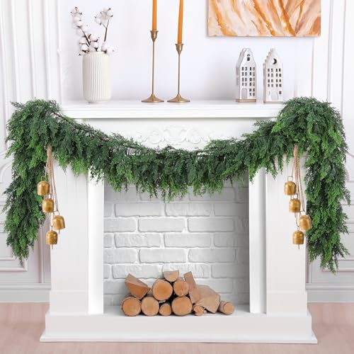 Hananona 9 ft Christmas Cedar Garland, 2 Pcs Real-Touch Green