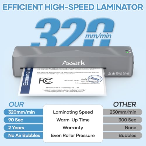 Assark 9-Inch A4 Laminator with 40 Laminating Sheets - Gray