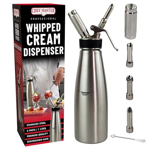 Chef Master 2 Pint Stainless Steel Whipped Cream Dispenser 1L - Professional & Reusable