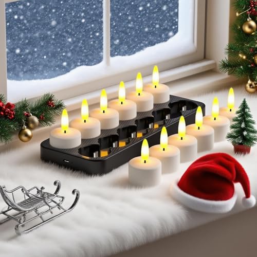 Rechargeable LED Tea Lights with Remote Control & USB Charging Base - 60H runtime