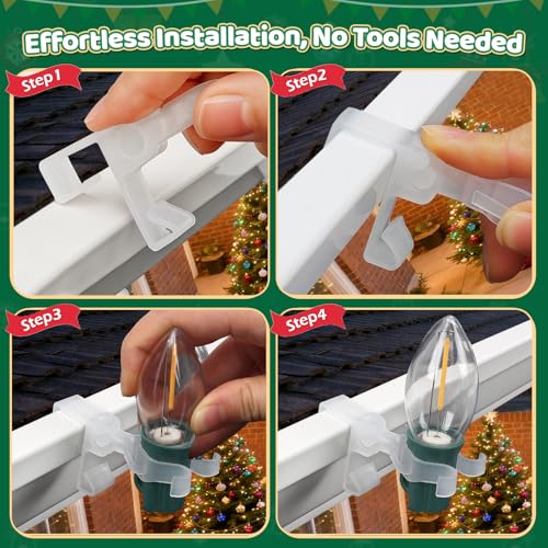 100Pcs Adjustable Christmas Light Clips for C7 C9 C3 Mini String Lights – YIBOBO, 4-in-1 Set
