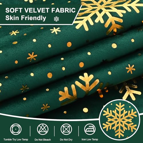 Yinhua 52"x84" Green Velvet Curtains with Gold Snowflake Foil, 2 Panels, Blackout Thermal Drapes